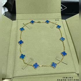 ]V金鍍1.0咪金 VCA高級藍瑪瑙十花四葉草項鍊。Cleef&Arpels
