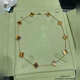 十花   V745V金鍍1.0咪金 VCA高級黃虎眼十花四葉草項鍊。Cle