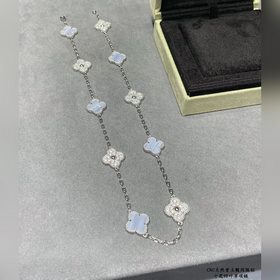 十花 V金材質 VCA天然紫玉髓間隔鑽十花四葉草項鍊。Cleef&Arpels