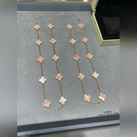 十花 V金材質  VCA天然粉貝十花四葉草項鍊。Cleef&Arpels 四