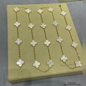 二十花 V金鍍1.0咪金 VCA高級白貝母20花四葉草項鍊。Cleef&Ar