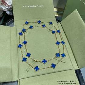 二十花 V金鍍1.0咪金 VCA高級藍瑪瑙20花四葉草項鍊。Cleef&Ar