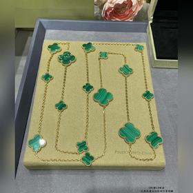 V金鍍1.0咪金 VCA天然孔雀石16花四葉草項鍊。Cleef&Arpels