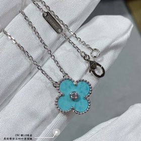 [綠松石 ]V金材質 vca綠松石四葉草項鍊CNC扣頭光澤非常好 細節到位V71