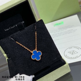 粗鍊條 對版CNC扣頭 V金鍍咪金 VCA高級藍瑪瑙四葉草項鍊 四葉草 此系列設