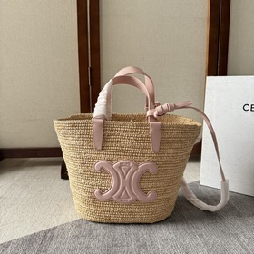 CELINE TEEN 植物材料和牛皮革柔軟經典提籃包盛夏是屬于草編包的 CEL