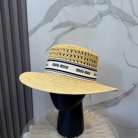 缪缪miumiu新款平頂草帽，高級定制，名媛風，細節待上，夏季防曬防紫外線，出行