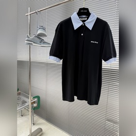 -miumiu 26ss新款 撞色翻領短袖 Polo衫 男女同款 碼數： S