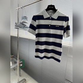 -MiuMiu 徽标條紋Polo衫 定制雙股定染彩條肌理布，柔軟順滑，舒适貼膚