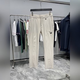 PRA26SS春夏新款輕薄科技棉布直筒休閑褲，男士金屬三角标徽章吊墜時尚百搭休閑