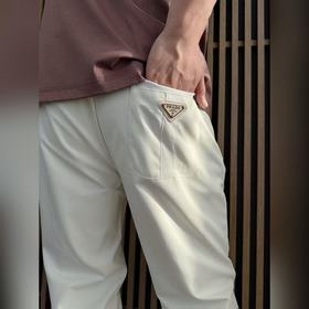 Prada 普拉達戶外機能風黑白休閑褲 經典倒三角金屬标+立體刺繡Logo雙重加
