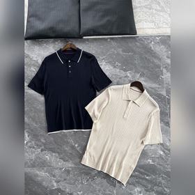 Loro Piana 春夏新款頂級萊賽爾+綿羊毛面料男士撞色翻領定制樹脂扣儒雅氣