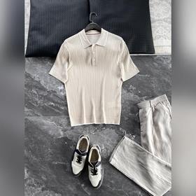 Loro Piana 春夏新款頂級萊賽爾+綿羊毛面料男士撞色翻領定制樹脂扣儒雅氣