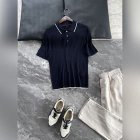 Loro Piana 春夏新款頂級萊賽爾+綿羊毛面料男士撞色翻領定制樹脂扣儒雅氣