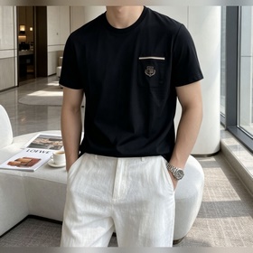 Loro Piana 2026春夏最新口袋繡标男士圓領短袖T恤衫，休閑剪裁棉質運
