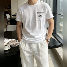 Loro Piana 2026春夏最新口袋繡标男士圓領短袖T恤衫，休閑剪裁棉質運