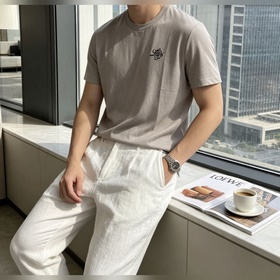 Loro Piana 2026春夏最新經典老鷹繡标男士圓領短袖T恤衫，休閑剪裁棉
