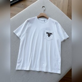 Prada 普拉達  意式極簡 植絨徽标logo純色棉質T恤 以極簡主義重塑