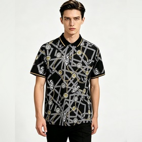Versace 春季新款短袖 範思哲純棉翻領短袖T恤，商務時尚純棉T恤，3D印花