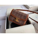 秋冬新品Celine大號TRIOMPHE千鳥格刺繡面料和小牛皮大號手袋 新設計凱旋門回旋扣