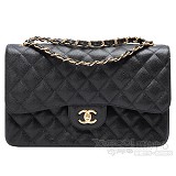 chanel 經典不敗款 jumbo系列牛皮荔枝紋金鍊coco包(黑色)