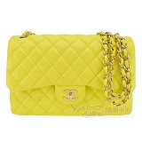 chanel 經典jumbo系列雙蓋設計coco肩背包(黃/30cm)