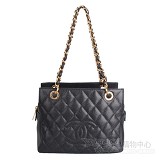 chanel 經典雙c logo牛皮鍊帶肩背包(黑.金鏈)