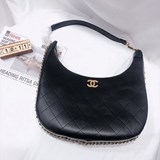 2023chanel 香奈兒質感菱格月牙腋下包新款潮百搭小衆高級牛皮包單肩斜挎包