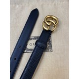 Gucci經典款黑色色Togo荔枝紋，内襯頭層小牛皮黑底 寬2.0cm 