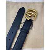  Gucci經典款黑色色Togo荔枝紋，内襯頭層小牛皮黑底 寬3.0cm