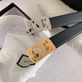  Gucci新款自動扣 雙面頭層牛皮荔枝紋面 帶身寬3.4Cm 鋼扣五金