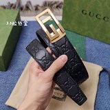 專櫃古馳  頭層小牛皮壓經典Gucci花紋  内襯頭層皮底 精鋼帶扣 雙