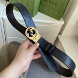 Gucci -古馳  寬： 3.7cm 意大利原廠咖色壓花皮 黑色底雙面可用 精
