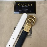 (女款)Gucci 古奇原版品質  頭層雙面小牛皮20mm 搭配經典cc旋轉古金扣 簡單