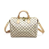 lv n41001 白棋盤格新speedy 30手提肩斜背波士頓三用包(附背帶)
