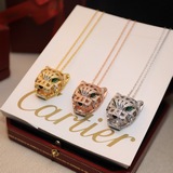精工版本Cartier 卡地亞奢華豹頭镂空滿鑽項鍊 豹頭吊墜 毛衣鍊！優雅高貴 