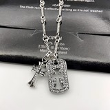Chrome hearts克羅心 鑲鑽十字架圓牌吊墜項鍊