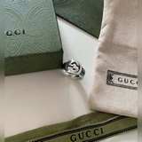 Gucci古馳古奇 複古 綠色琺琅雙G标志戒 時尚 爆款