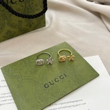 今日上新  Gucci古馳925純銀雙G花卉18k白金鑽石戒指