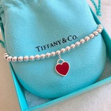 蒂芙尼/Tiffany & Co./蒂芙尼櫻花粉藍色雙心琺琅手鍊    Tiff