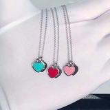 蒂芙尼/Tiffany & Co./蒂芙尼櫻花粉藍色雙心琺琅項鍊/手鍊    T