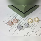 vca梵克雅寶滿鑽四葉草耳環 耳釘[色]複制原版耳拍設計 搭配925銀針亞金電鍍