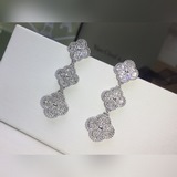 vca梵克雅寶四葉草滿鑽三花耳釘耳環[色]925銀針+亞金電鍍18k金 爐内5層