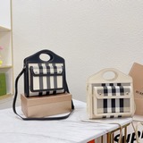 配盒 Burberry 巴寶莉托特包 horseferry格紋帆布拼接小牛皮簡