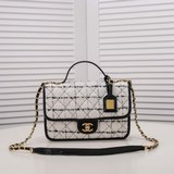 大号22k現貨！進口方格羊毛呢料  chanel c小方包毛呢鍊條手提包 202