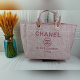 香奈兒2023新款小香帆布編織包刺繡沙灘包大容量配牛皮購物袋媽咪包單肩手提女包 