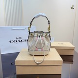 配盒Coach/ 蔻馳 新款金色聖誕水桶包 印花系列 專櫃款 定制面料 log
