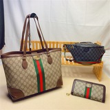 三件套gucci古馳組合購物袋+腰包+錢包3件套大41x27cm，中31x